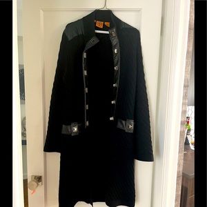 Tory Burch black knit sweater jacket .
